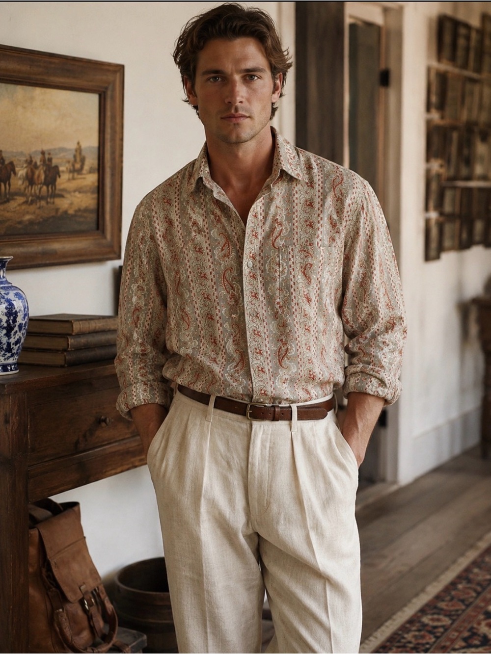RRL Ralph Lauren 19th Century French Print Inspired Paisley Cotton Shirt L